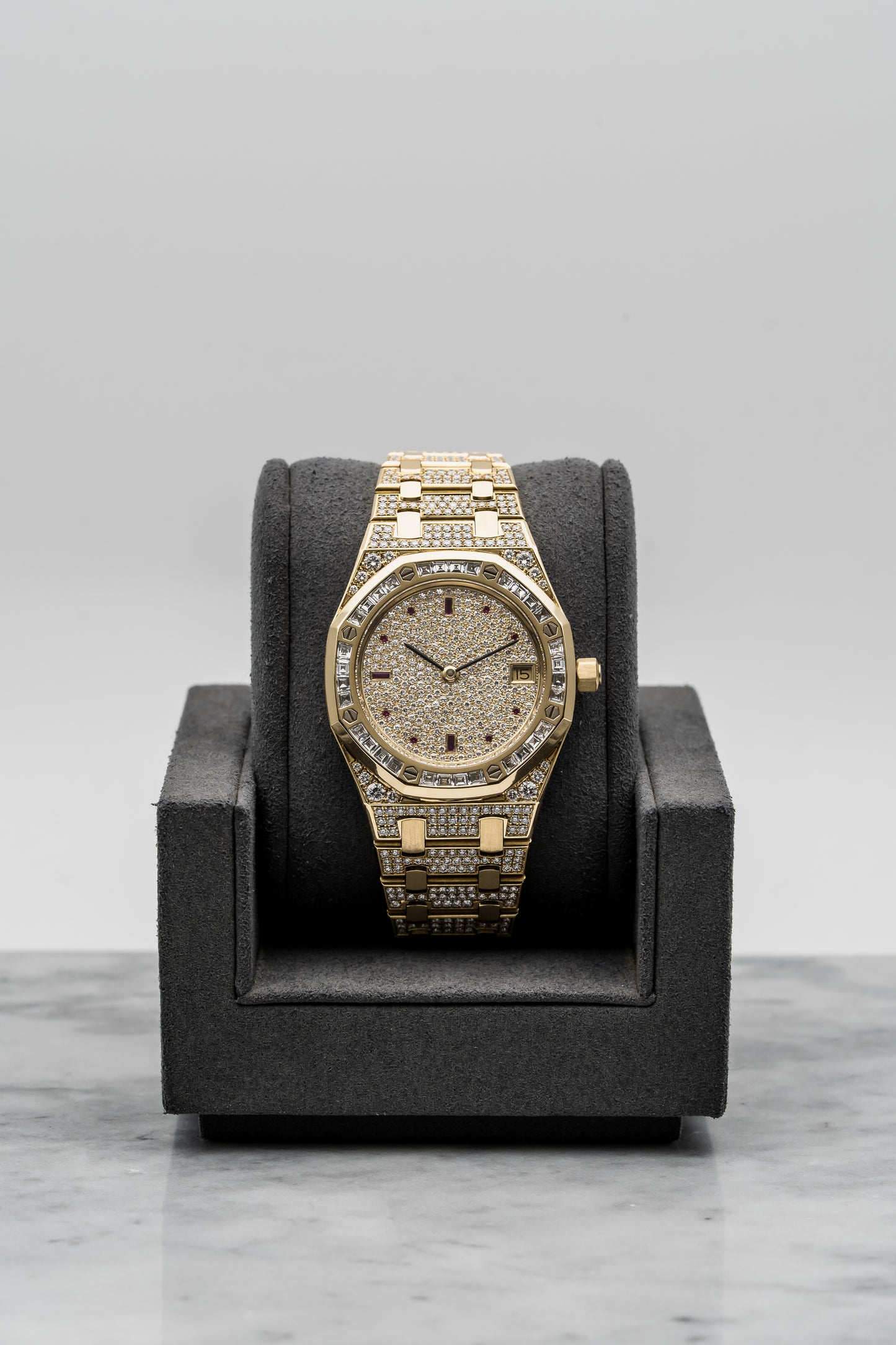 Audemars Piguet Royal Oak 14840BA Factory Full Diamond Gemset, Yellow Gold, Pave Diamond Dial