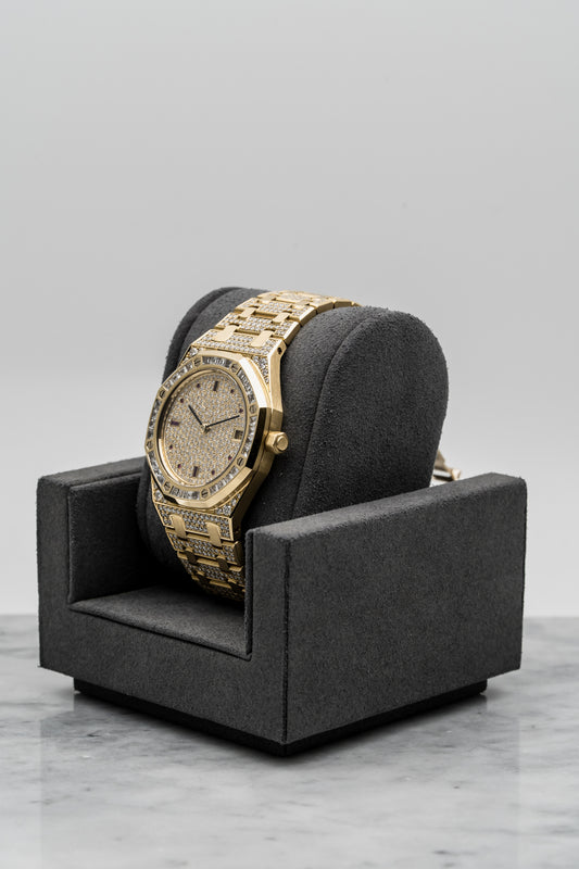 Audemars Piguet Royal Oak 14840BA Factory Full Diamond Gemset, Yellow Gold, Pave Diamond Dial