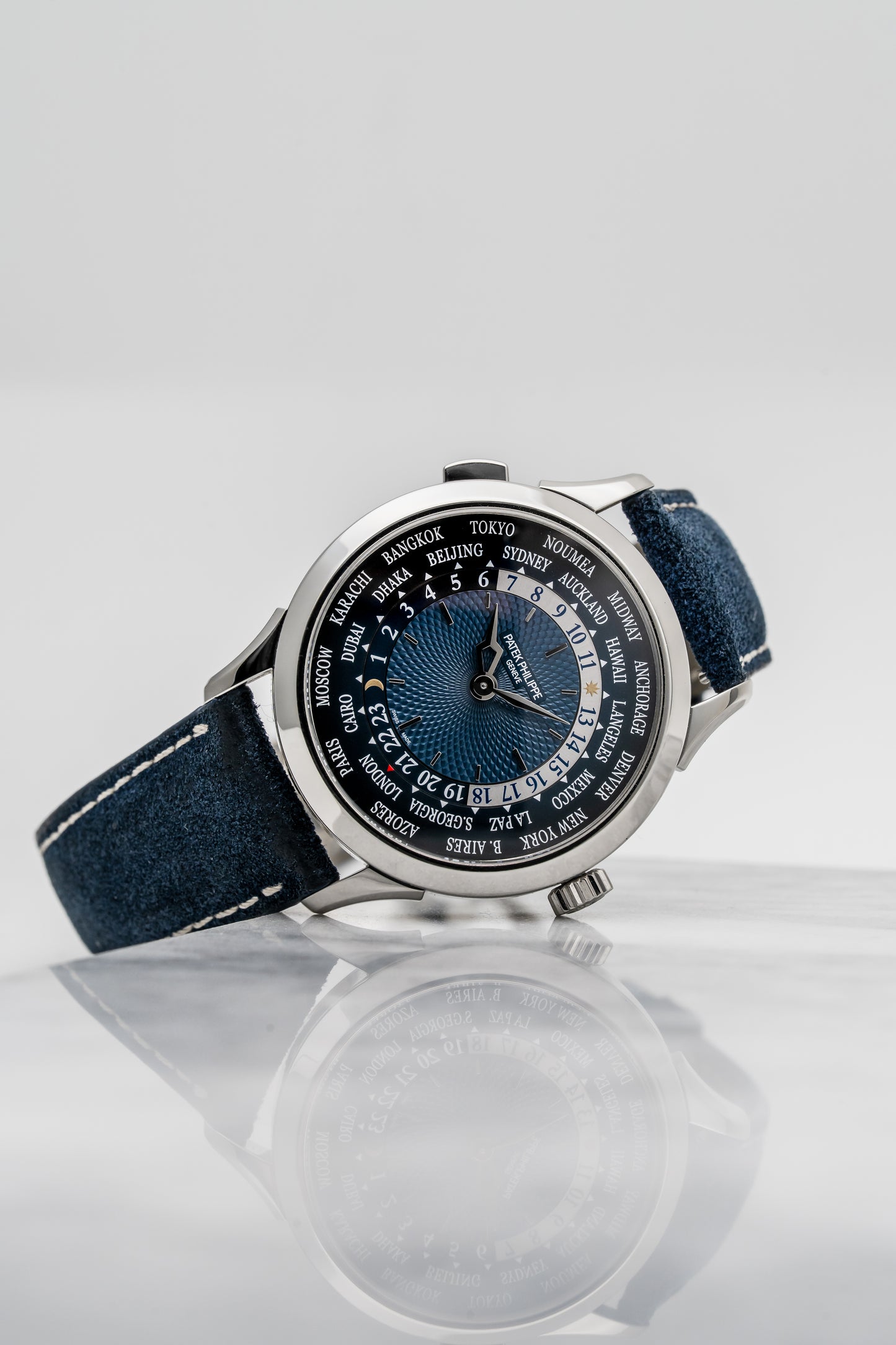 Patek Philippe World Time 5230P-001 Platinum with Blue Guilloché Dial