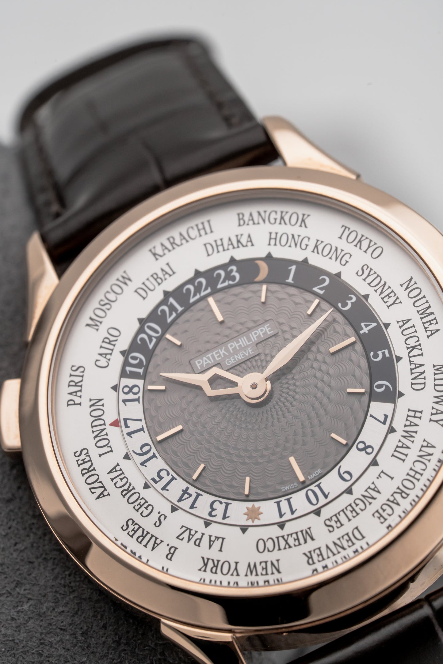 Patek Philippe World Time 5230R-001 Rose Gold Grey Guilloché Dial