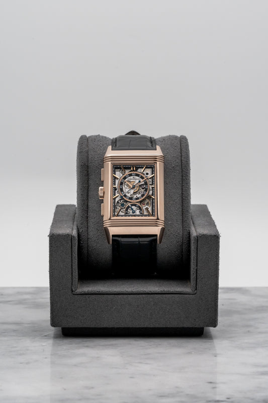 Jaeger-LeCoultre Reverso Tribute Chronograph Q389257J, Skeleton Dial, Rose Gold