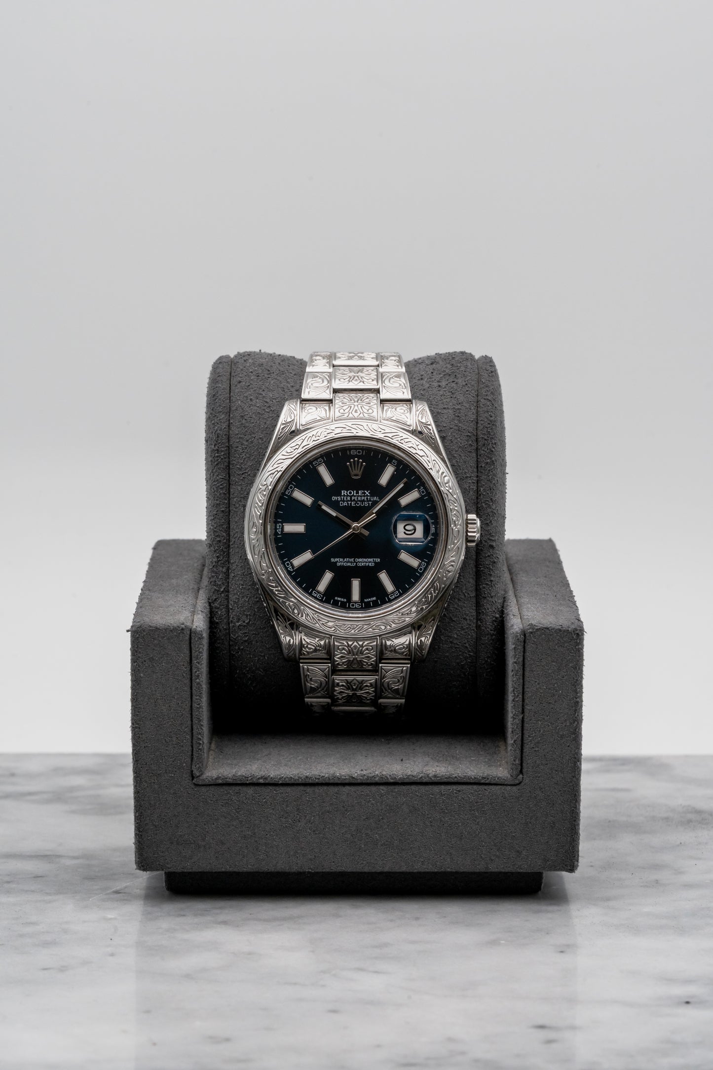 Rolex Datejust 116300 Custom Hand-Engraved Blue Dial