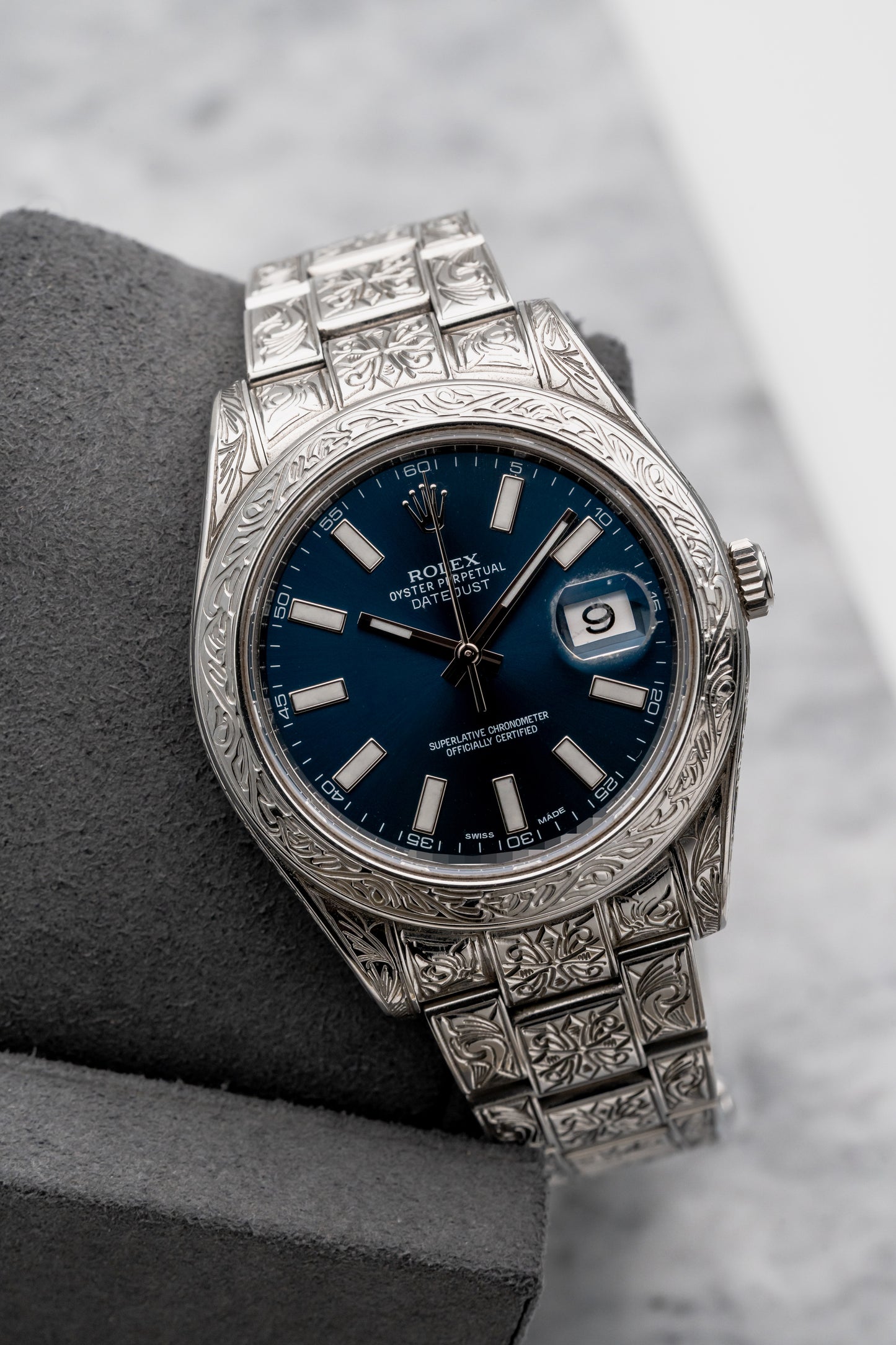 Rolex Datejust 116300 Custom Hand-Engraved Blue Dial