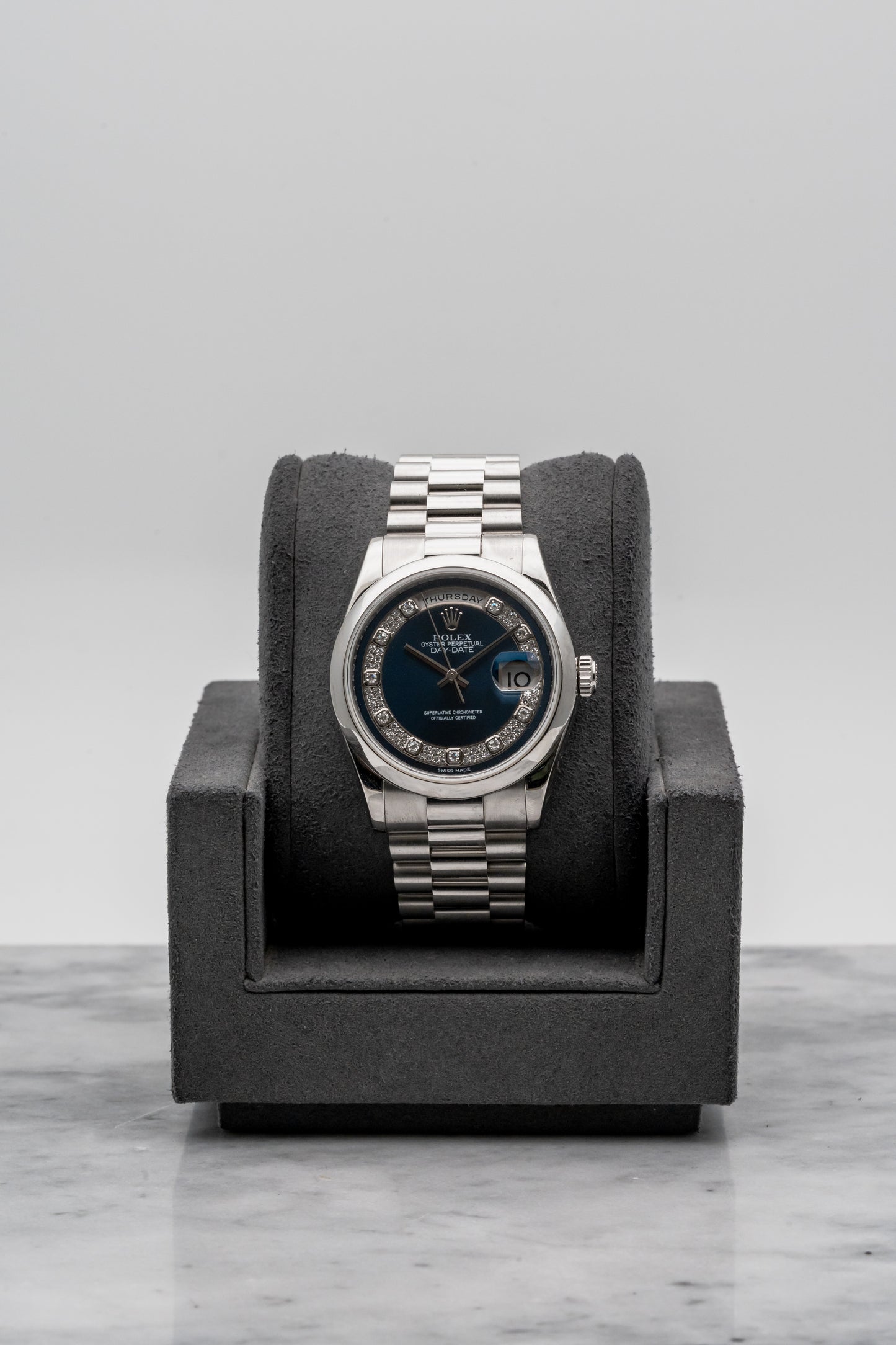 Rolex Daydate 36 118206 Platinum Pave Blue