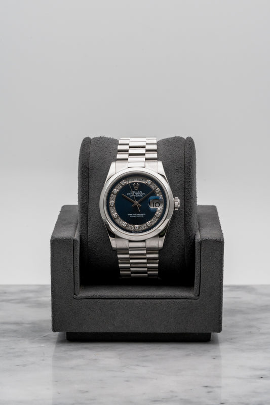 Rolex Daydate 36 118206 Platinum Pave Blue