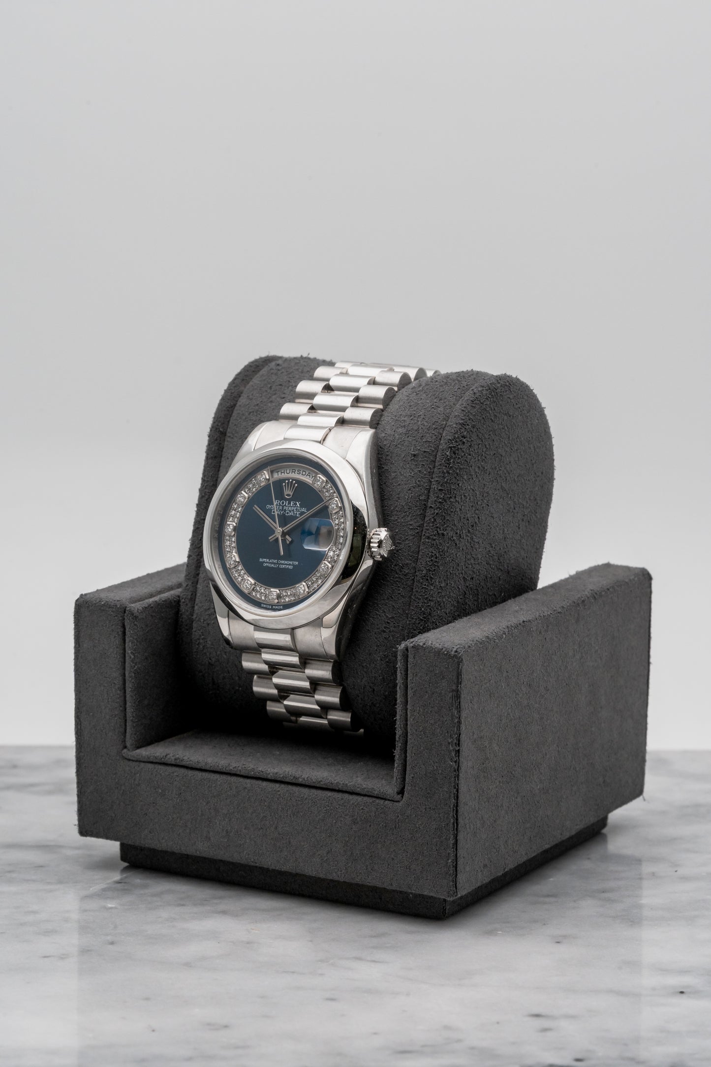 Rolex Daydate 36 118206 Platinum Pave Blue