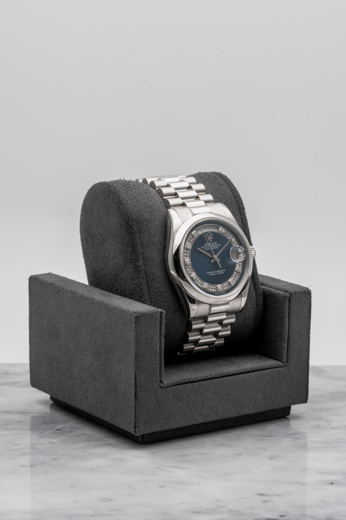 Rolex Daydate 36 118206 Platinum Pave Blue