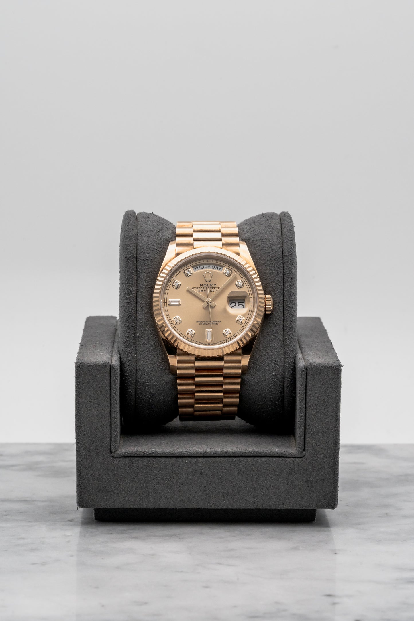 Rolex Day-Date 36 128238, Champagne Dial with Diamond Hour Markers