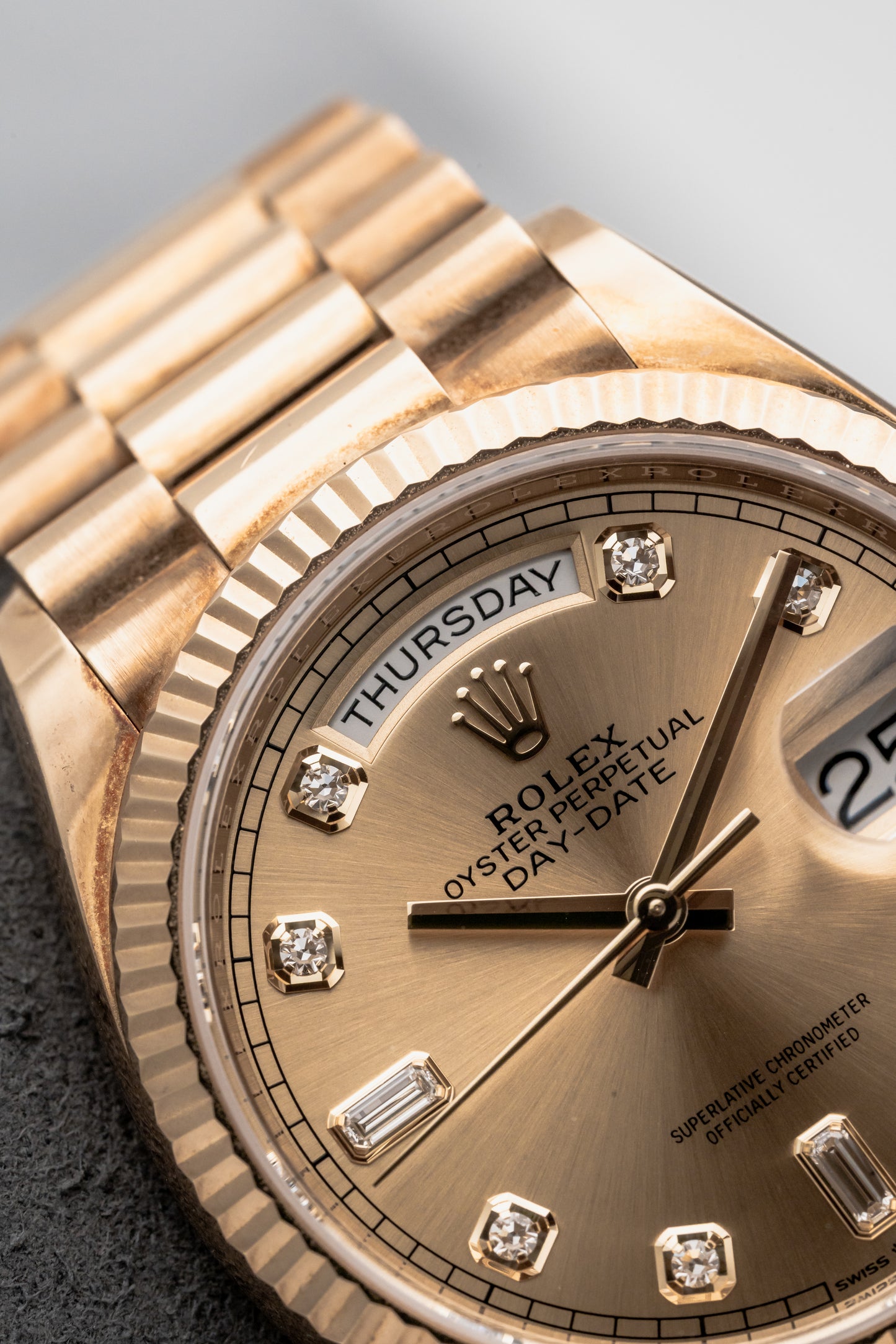 Rolex Day-Date 36 128238, Champagne Dial with Diamond Hour Markers