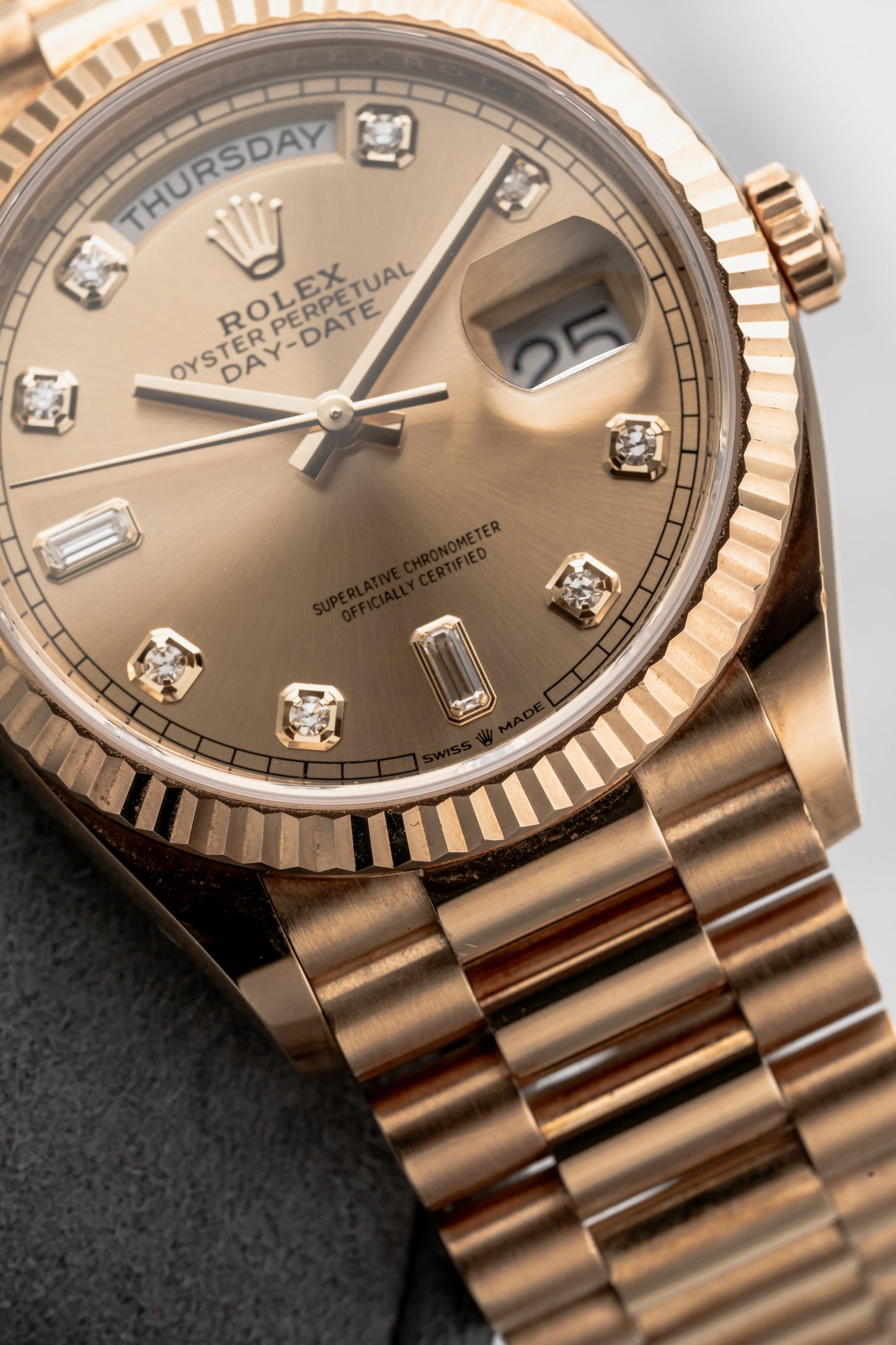 Rolex Day-Date 36 128238, Champagne Dial with Diamond Hour Markers