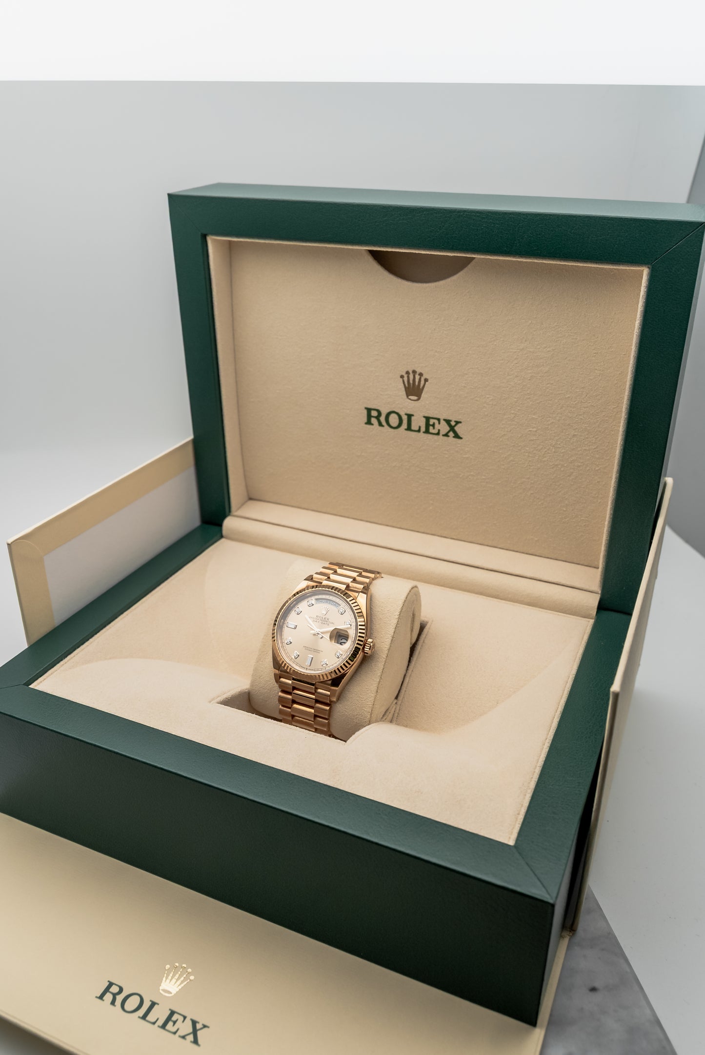 Rolex Day-Date 36 128238, Champagne Dial with Diamond Hour Markers