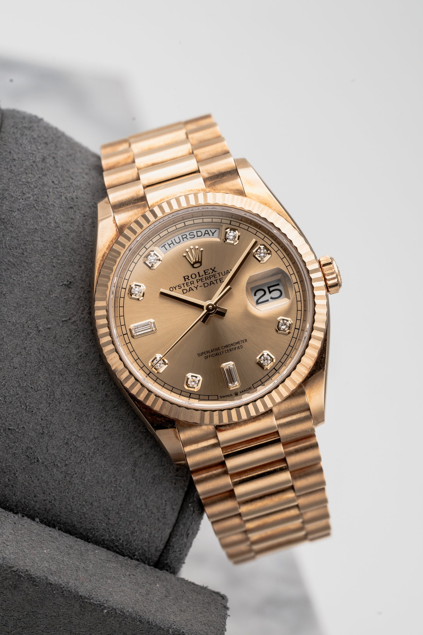 Rolex Day-Date 36 128238, Champagne Dial with Diamond Hour Markers
