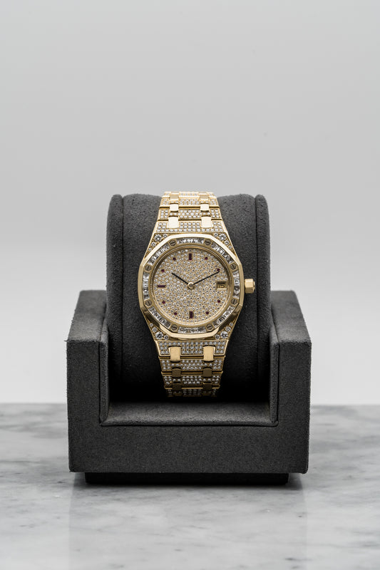 Audemars Piguet Royal Oak 14840BA Factory Full Diamond Gemset, Yellow Gold, Pave Diamond Dial