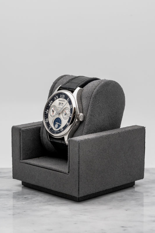 Chopard L.U.C Lunar One Perpetual Calendar 161894, Black and Silver Guilloché Dial, Platinum