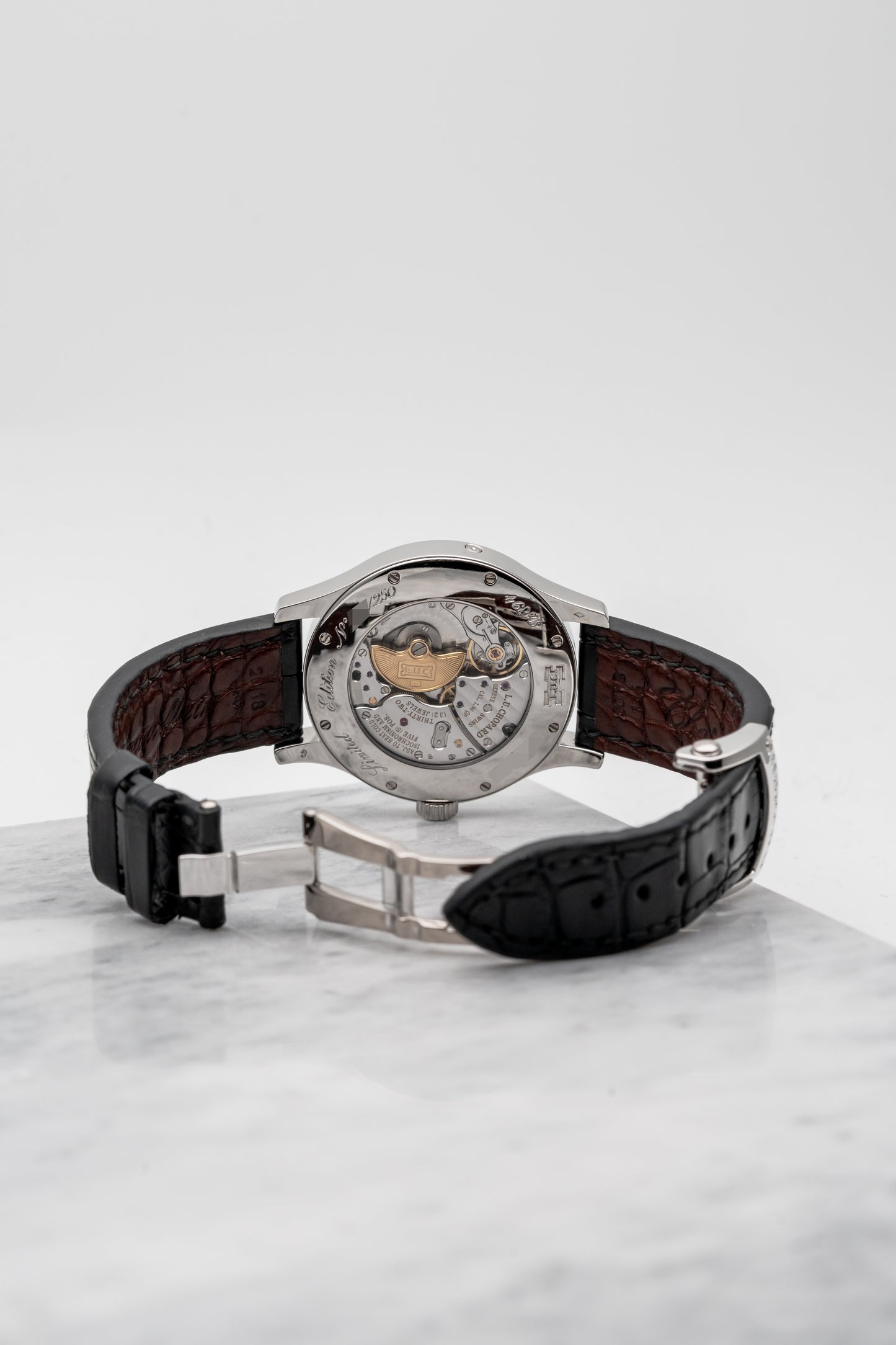 Chopard L.U.C Lunar One Perpetual Calendar 161894, Black and Silver Guilloché Dial, Platinum