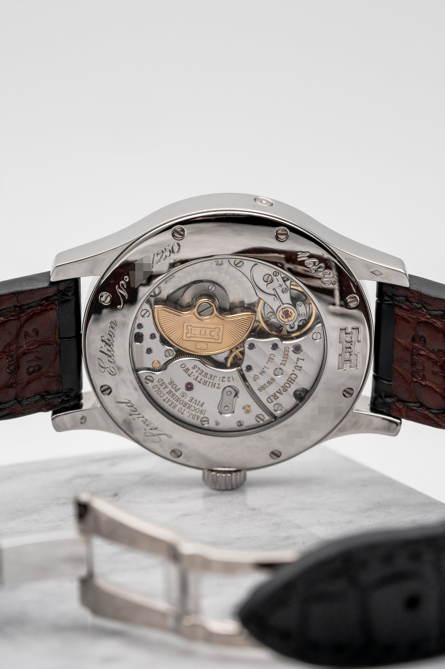 Chopard L.U.C Lunar One Perpetual Calendar 161894, Black and Silver Guilloché Dial, Platinum