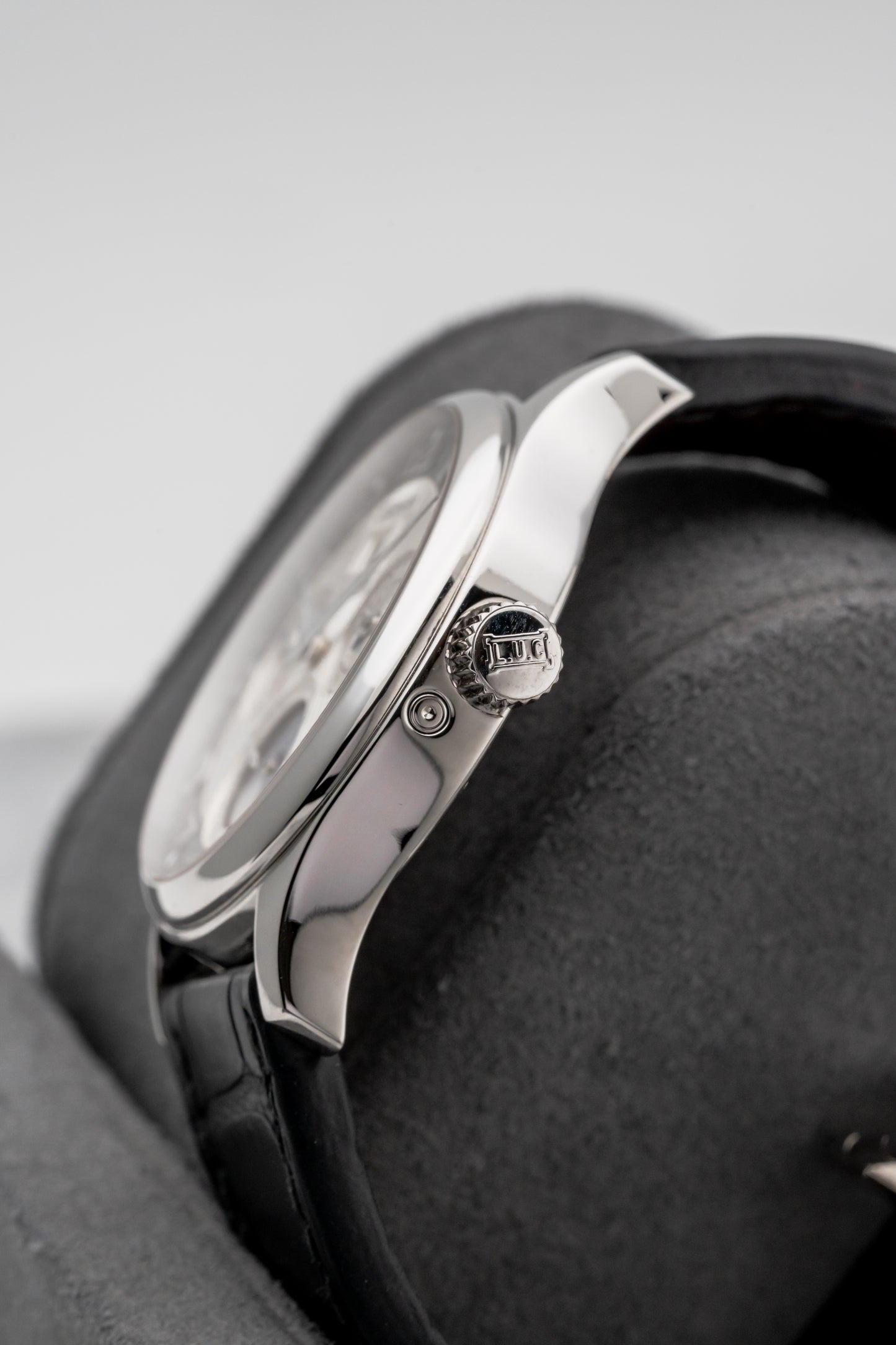 Chopard L.U.C Lunar One Perpetual Calendar 161894, Black and Silver Guilloché Dial, Platinum