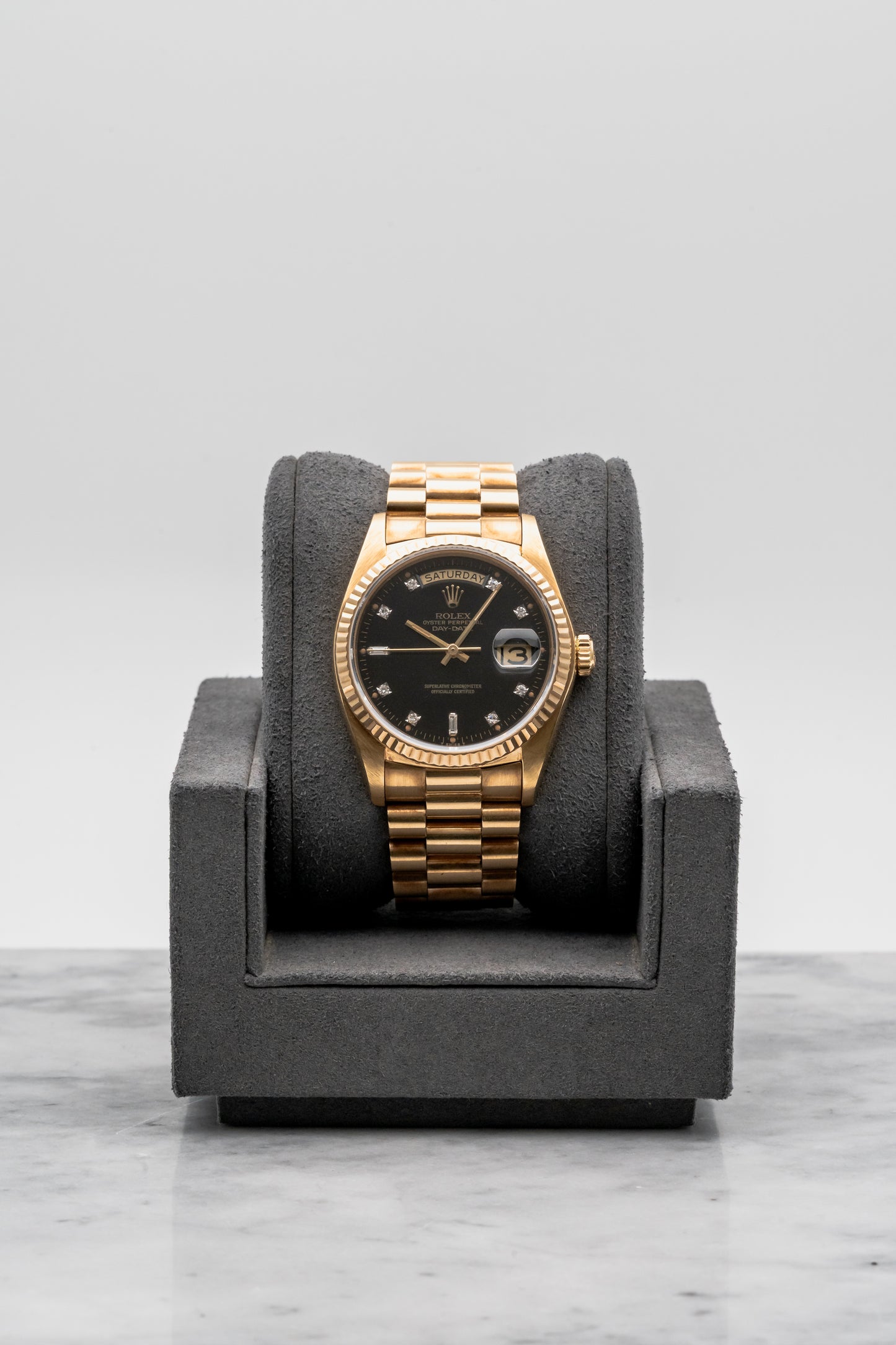 Rolex Day-Date 36 18038 Black Dial with 10 Pt Diamonds