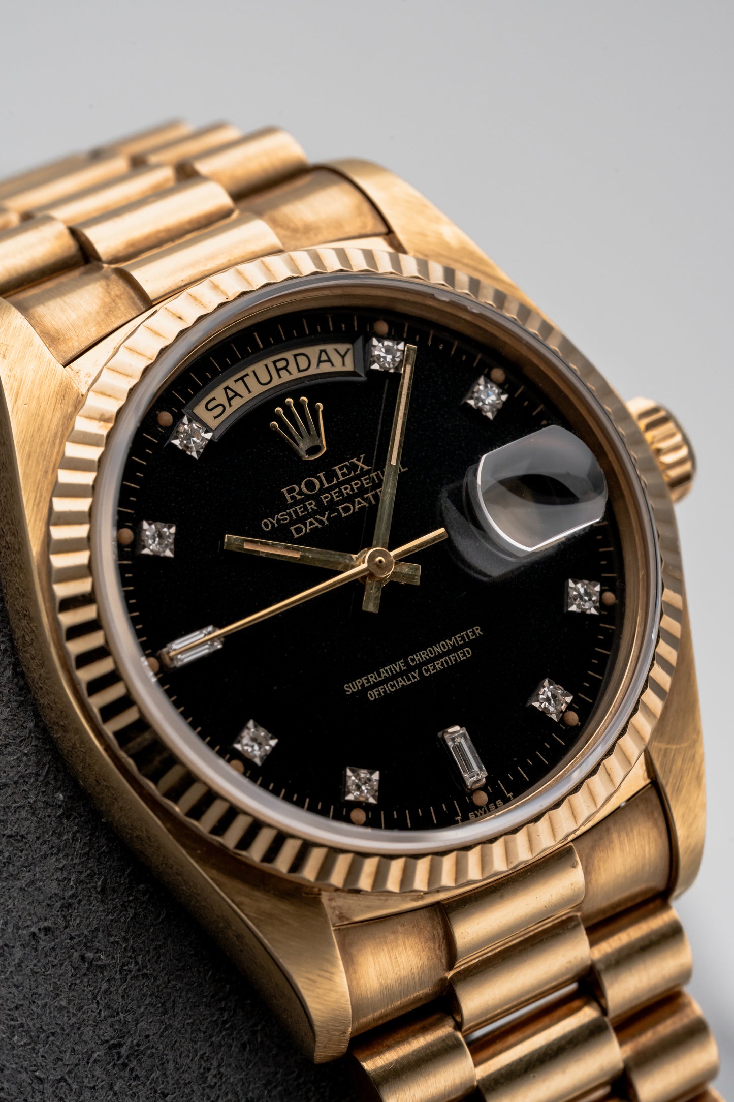Rolex Day-Date 36 18038 Black Dial with 10 Pt Diamonds