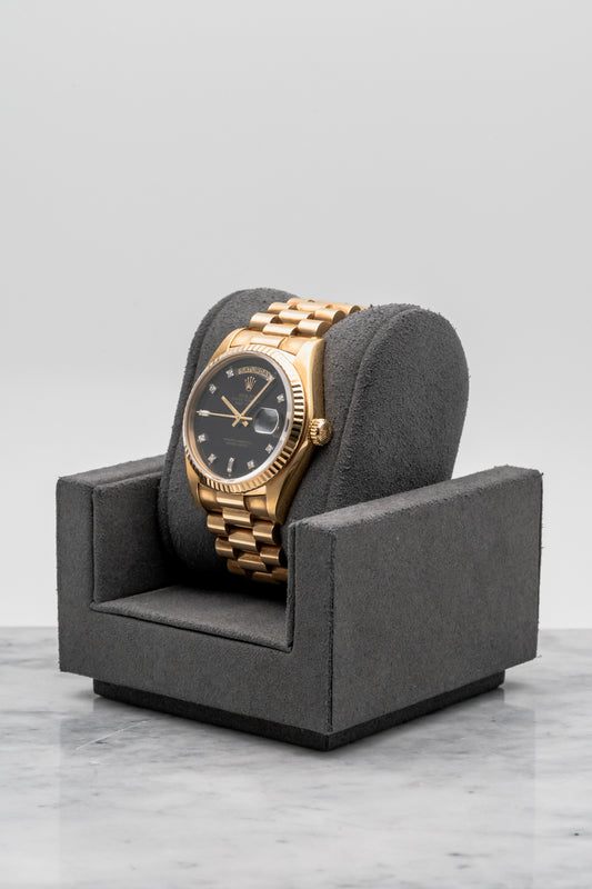 Rolex Day-Date 36 18038 Black Dial with 10 Pt Diamonds