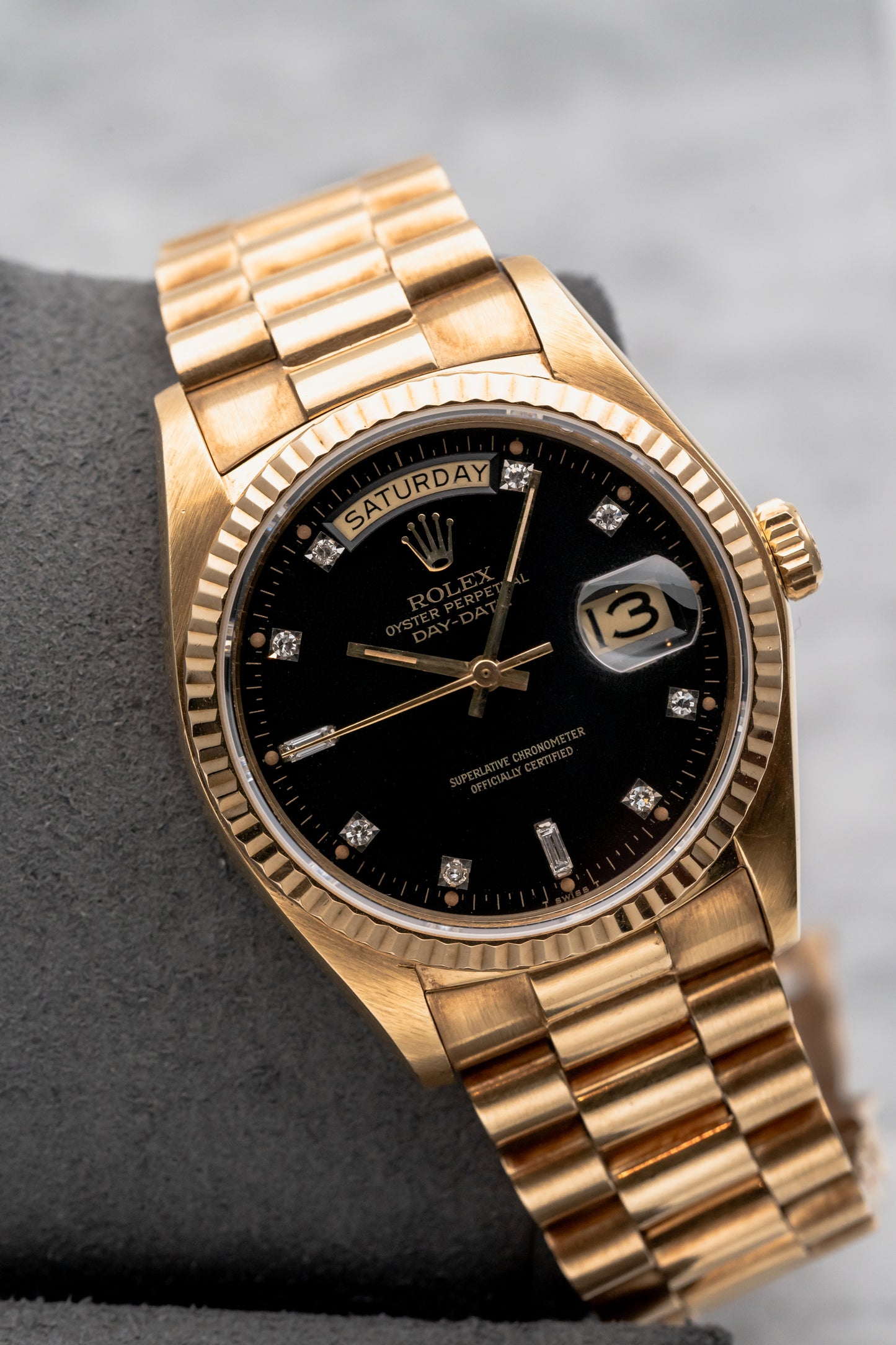Rolex Day-Date 36 18038 Black Dial with 10 Pt Diamonds
