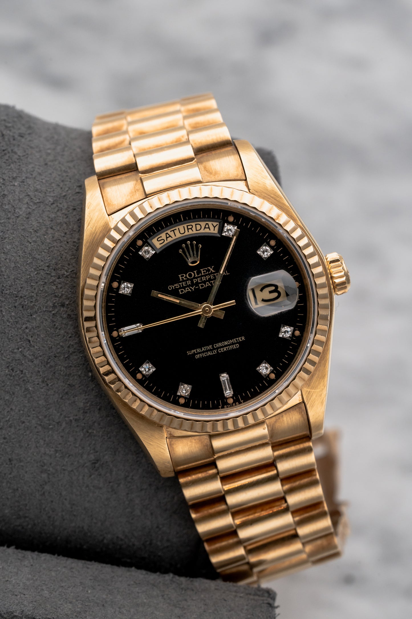 Rolex Day-Date 36 18038 Black Dial with 10 Pt Diamonds