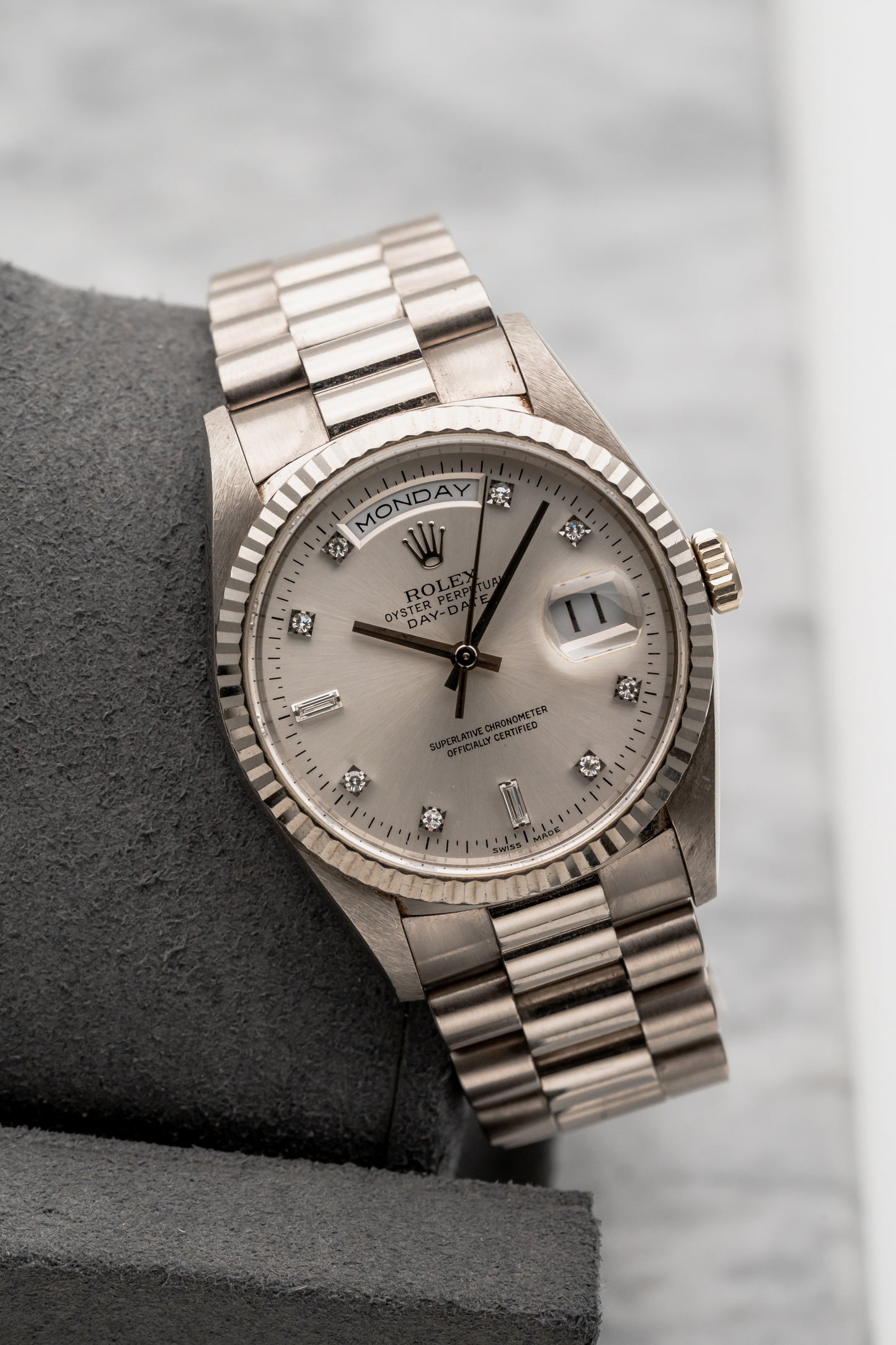 Rolex Day-Date 36 18239 Silver Diamond Dial