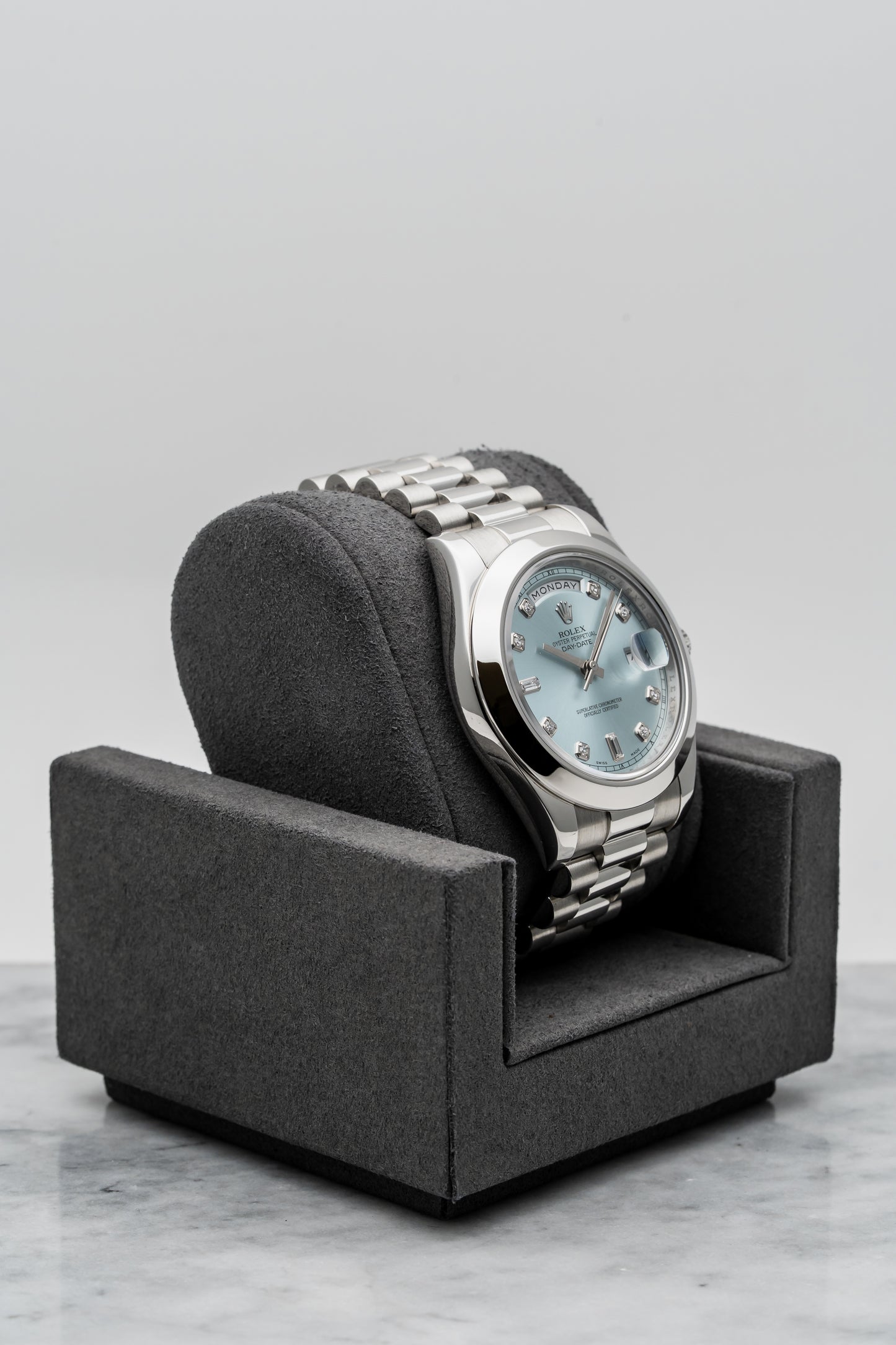 Rolex Day-Date II 218206 Platinum, Baby Blue Dial with Diamonds