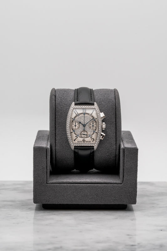 Franck Muller Cintree Curvex Chronograph Pavé 7502 CC Silver Guilloché Dial