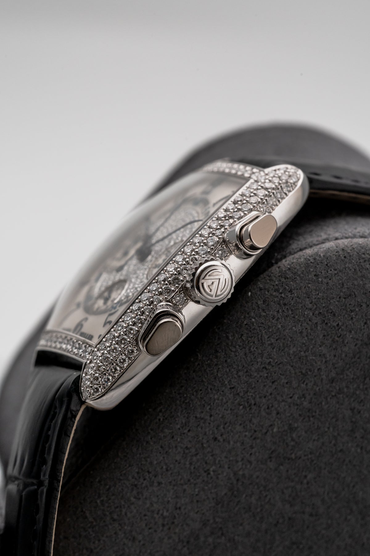 Franck Muller Cintree Curvex Chronograph Pavé 7502 CC Silver Guilloché Dial