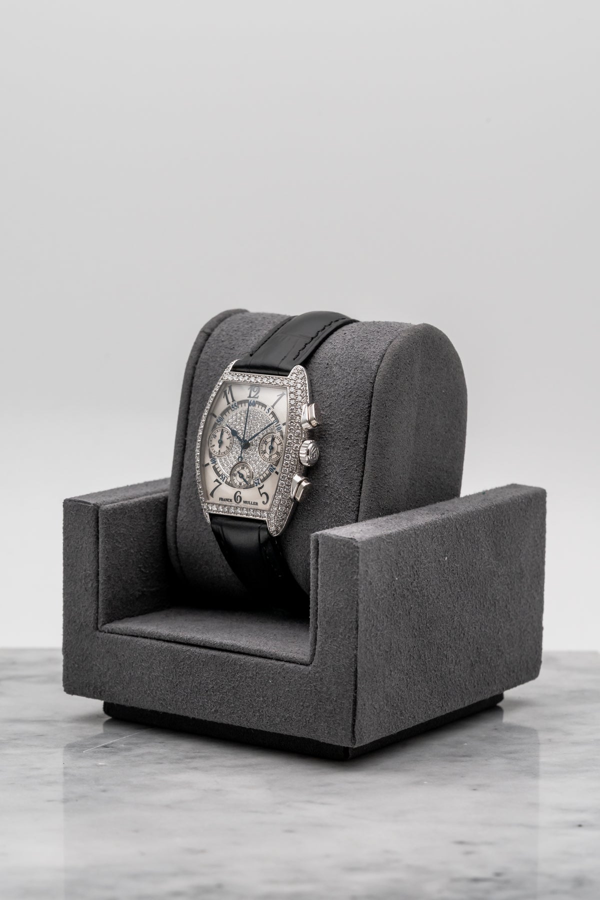 Franck Muller Cintree Curvex Chronograph Pavé 7502 CC Silver Guilloché Dial