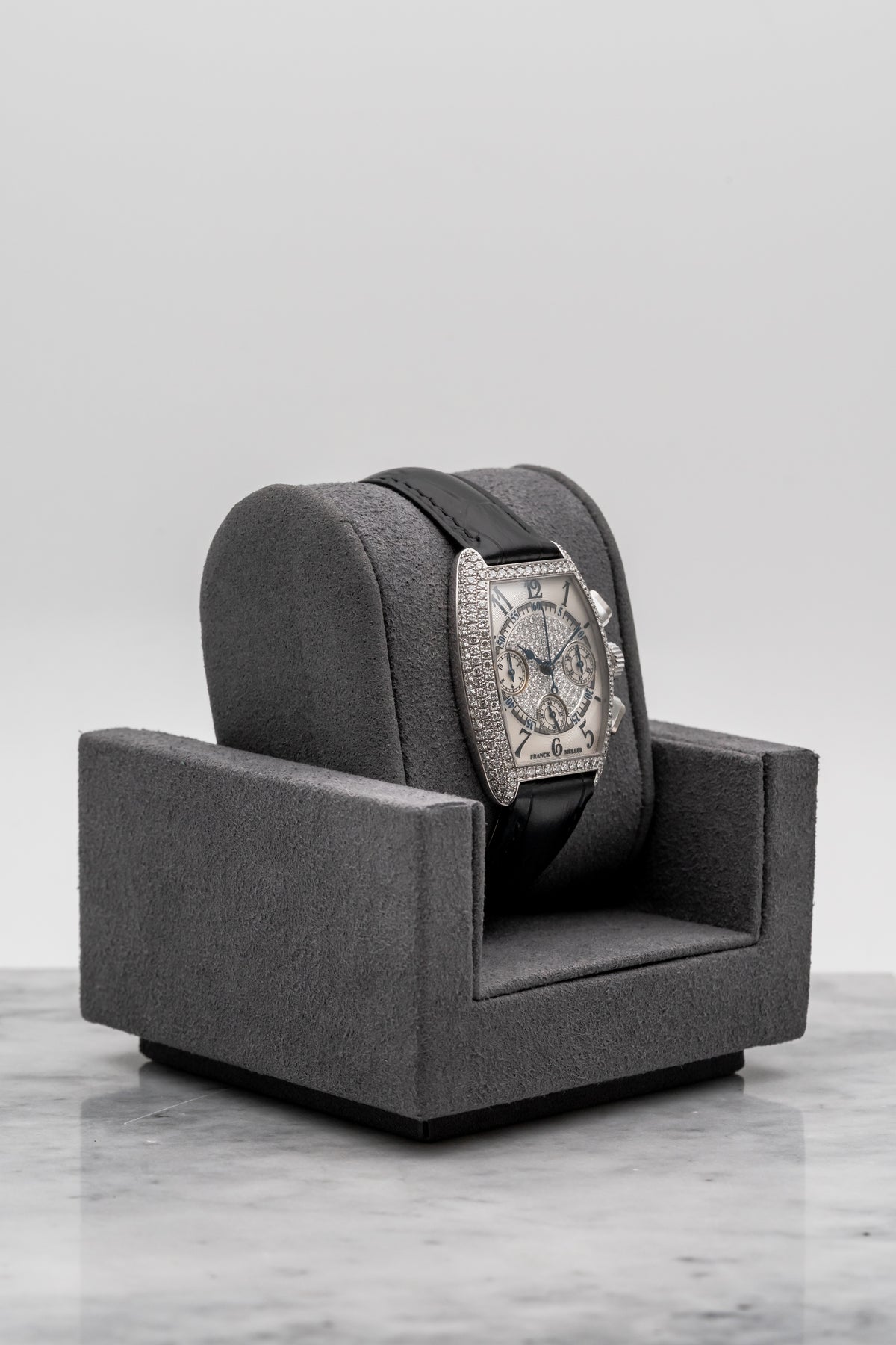 Franck Muller Cintree Curvex Chronograph Pavé 7502 CC Silver Guilloché Dial