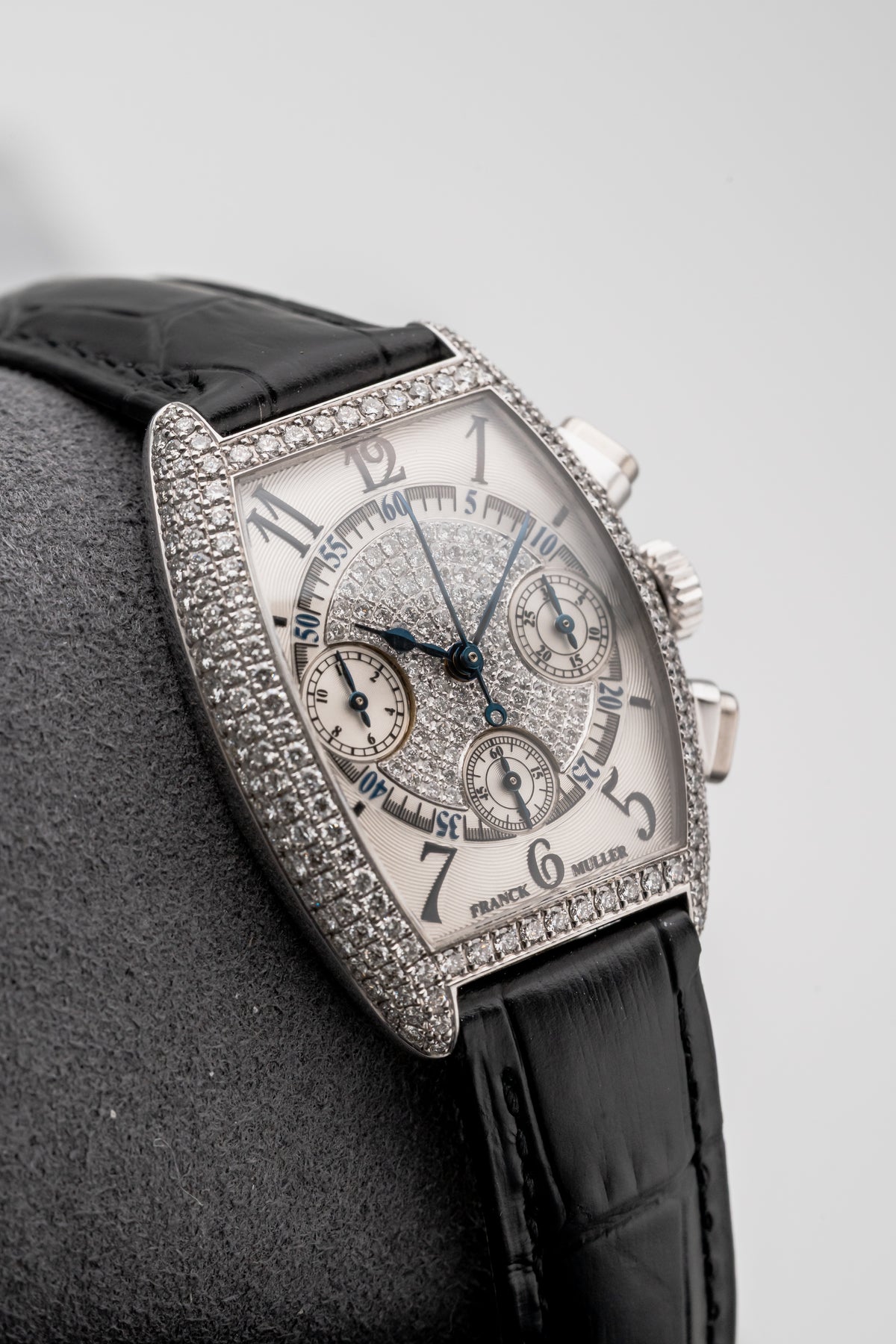 Franck Muller Cintree Curvex Chronograph Pavé 7502 CC Silver Guilloché Dial
