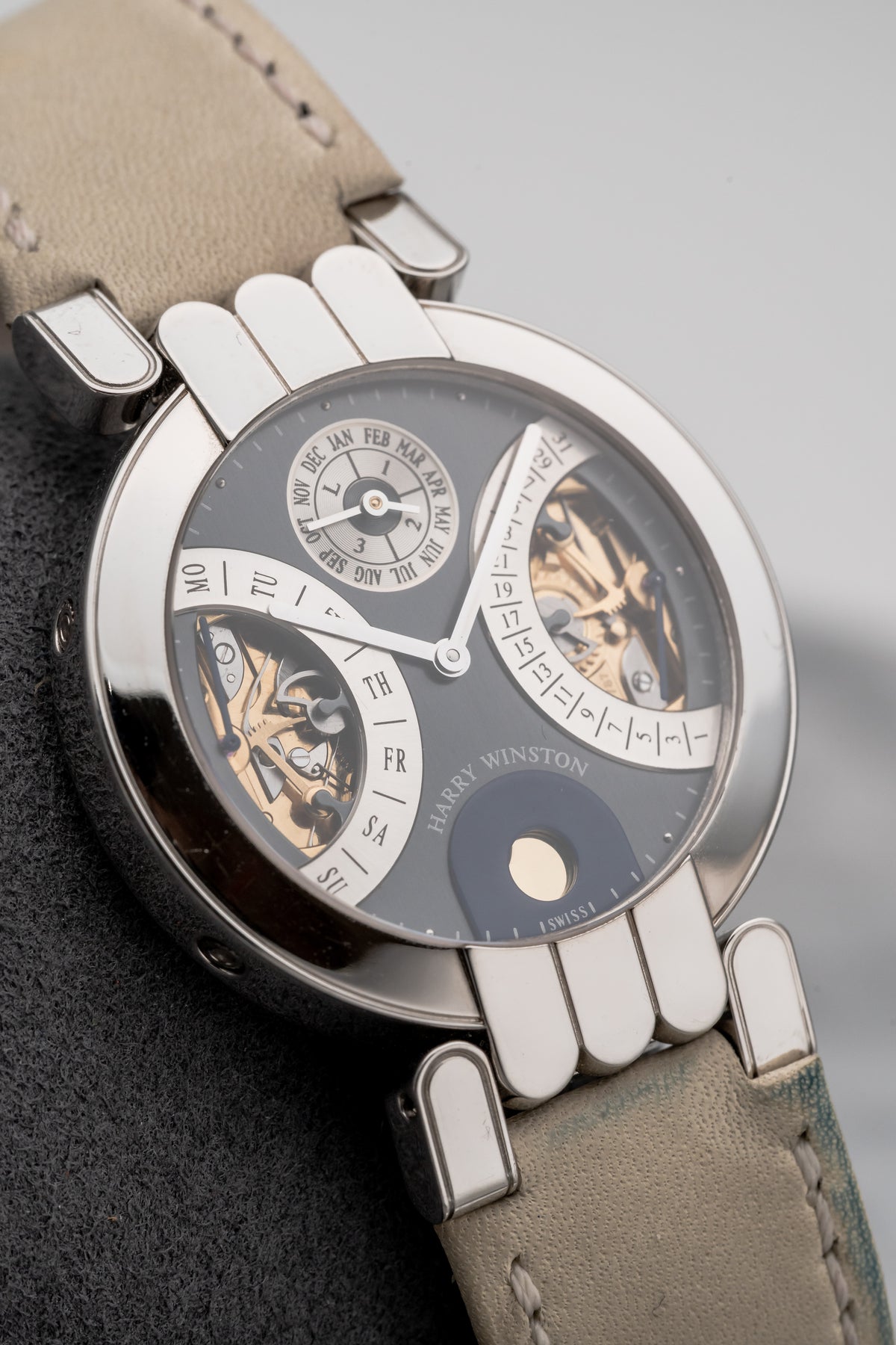 Harry Winston Premier Excenter Bi-Retrograde Perpetual Calendar 200/MAPC Grey/Silver Dial