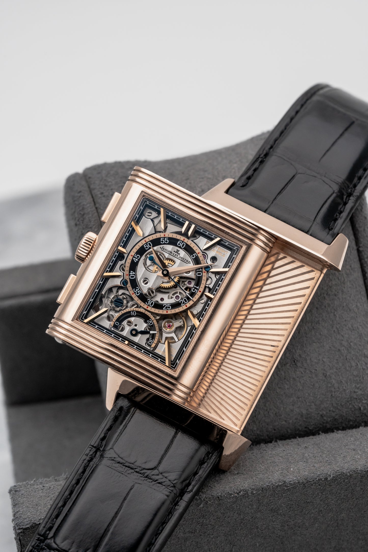 Jaeger-LeCoultre Reverso Tribute Chronograph Q389257J, Skeleton Dial, Rose Gold