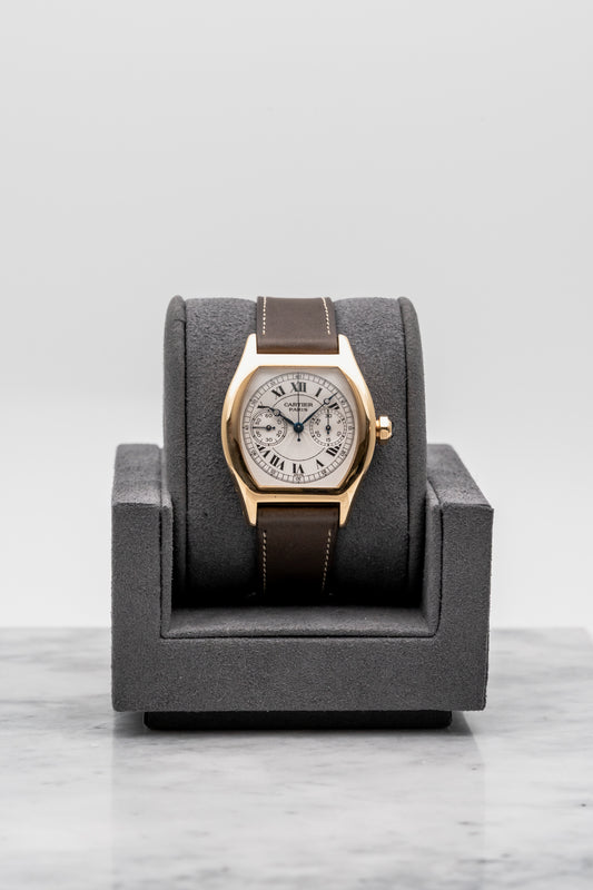 Cartier Tortue Monopusher Chronograph W1525751 2356E Silver Guilloché Dial