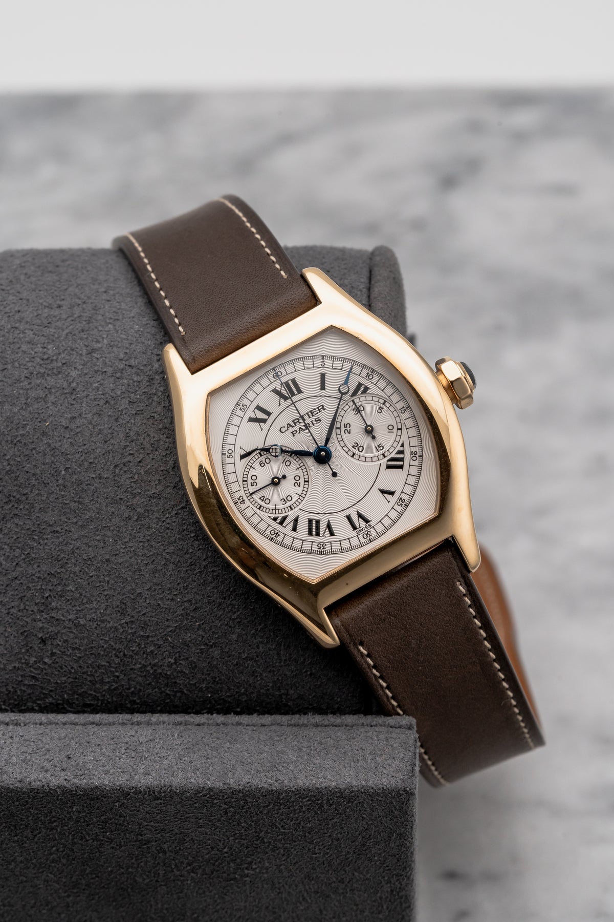 Cartier Tortue Monopusher Chronograph W1525751 2356E Silver Guilloché Dial