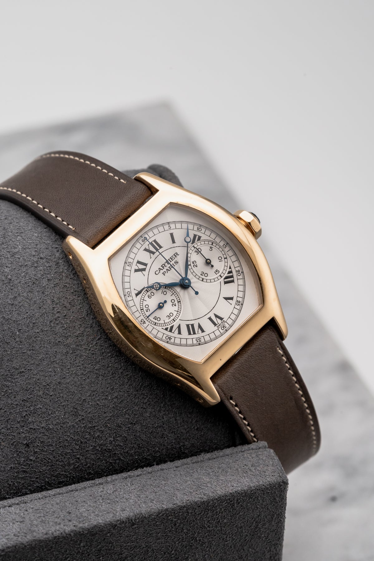 Cartier Tortue Monopusher Chronograph W1525751 2356E Silver Guilloché Dial